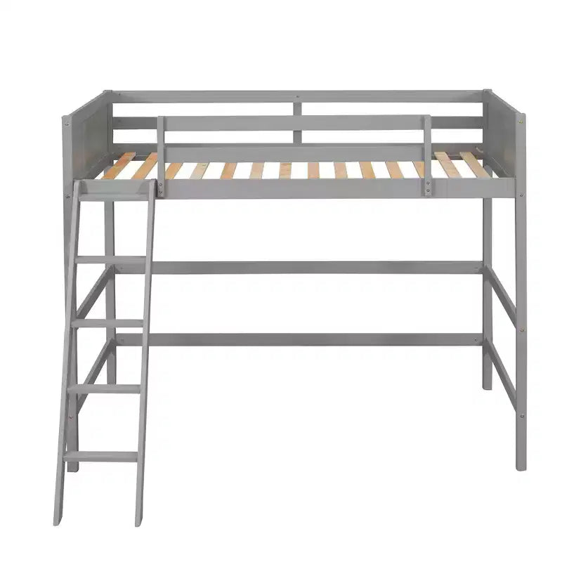Lit mezzanine haut en bois massif, format simple, avec échelle et garde-corps, cadre de lit haut minimaliste pour chambre d'enfant ou d'adulte