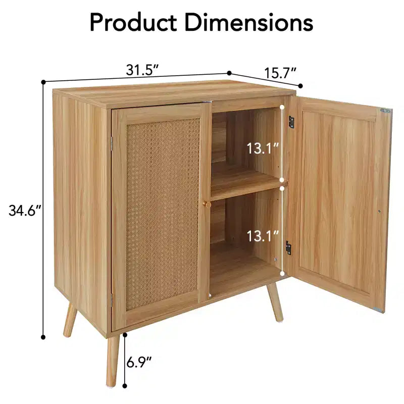 31.5 Armoire de rangement, Buffet d'entrée avec portes décorées en rotin et étagères réglables