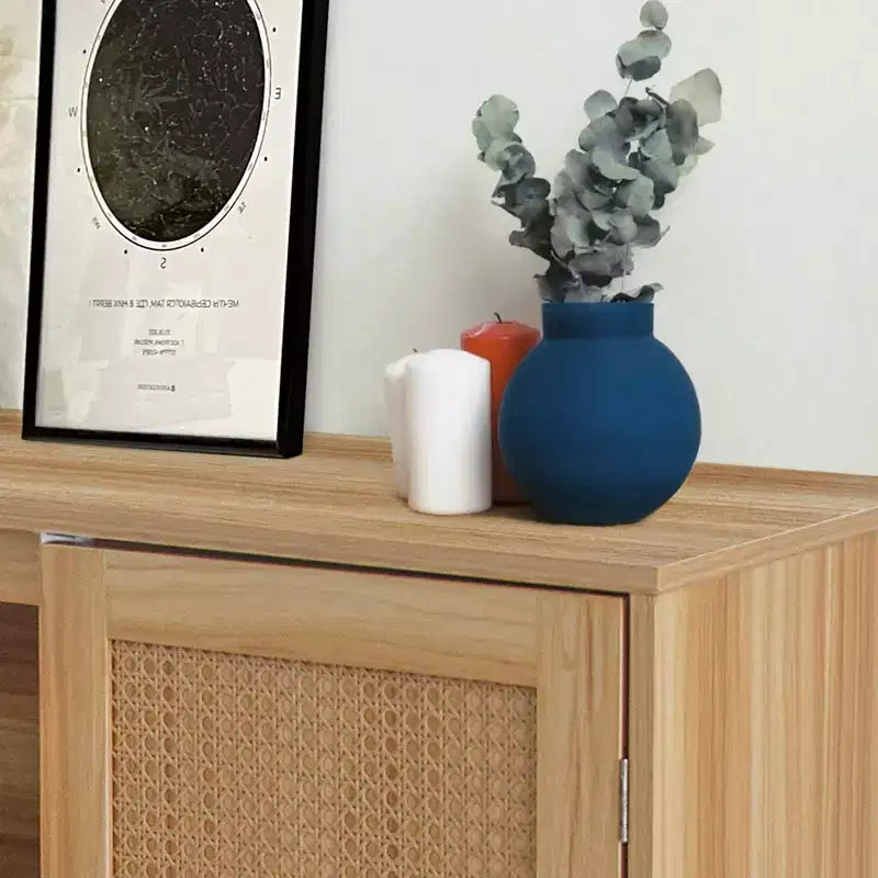 31.5 Armoire de rangement, Buffet d'entrée avec portes décorées en rotin et étagères réglables
