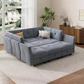 Acekool 143 Inch Modular U-Shaped Sectional Sofa, 9-Seat Blue Velvet Couch with Storage Ottoman, Upholstered Living Room Sofa, Apartment Furniture