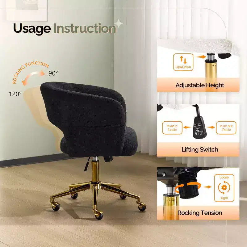 | Chaise de bureau pivotante avec dossier en velours de 25,1 pouces à anneau au dos