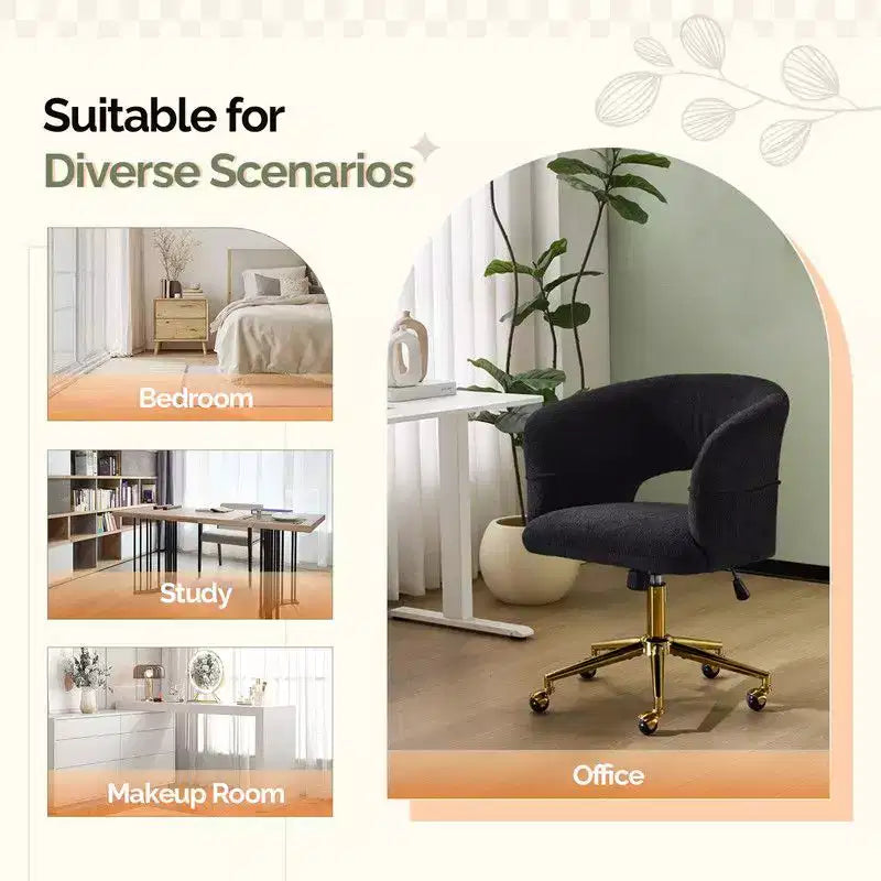 | Chaise de bureau pivotante avec dossier en velours de 25,1 pouces à anneau au dos