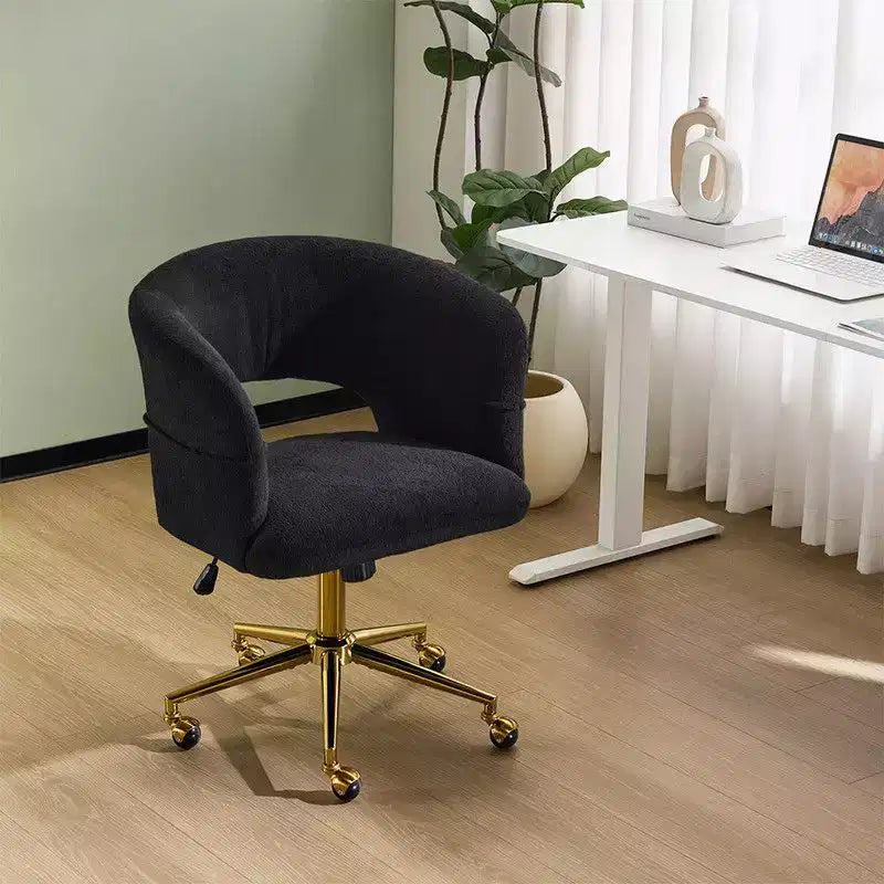 | Chaise de bureau pivotante avec dossier en velours de 25,1 pouces à anneau au dos