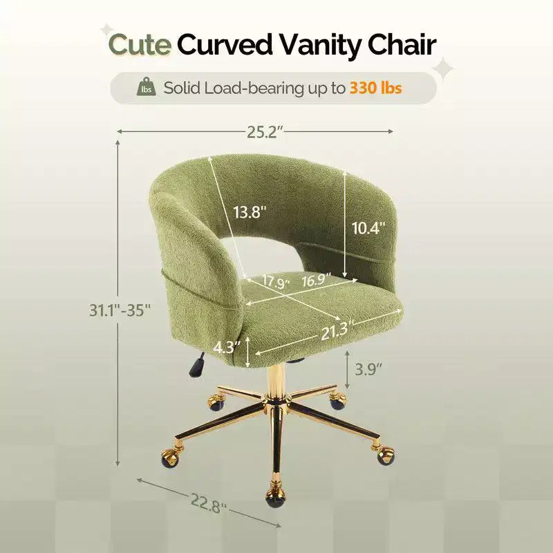 | Chaise de bureau pivotante avec dossier en velours de 25,1 pouces à anneau au dos