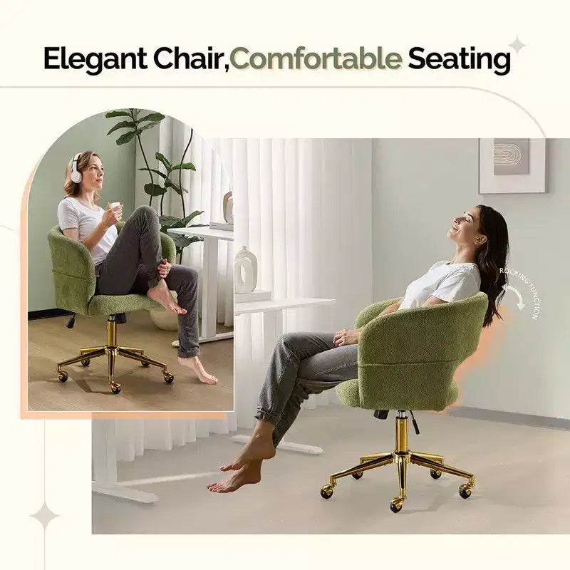 | Chaise de bureau pivotante avec dossier en velours de 25,1 pouces à anneau au dos