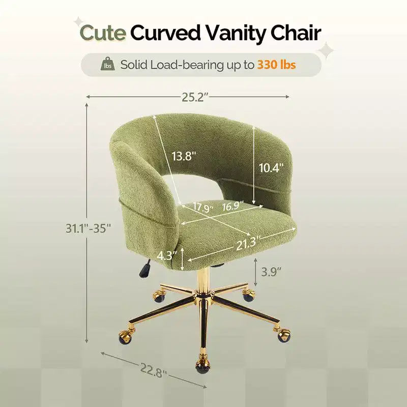 | Chaise de bureau pivotante avec dossier en velours de 25,1 pouces à anneau au dos
