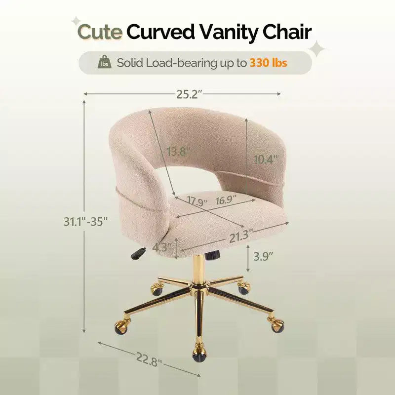 | Chaise de bureau pivotante avec dossier en velours de 25,1 pouces à anneau au dos
