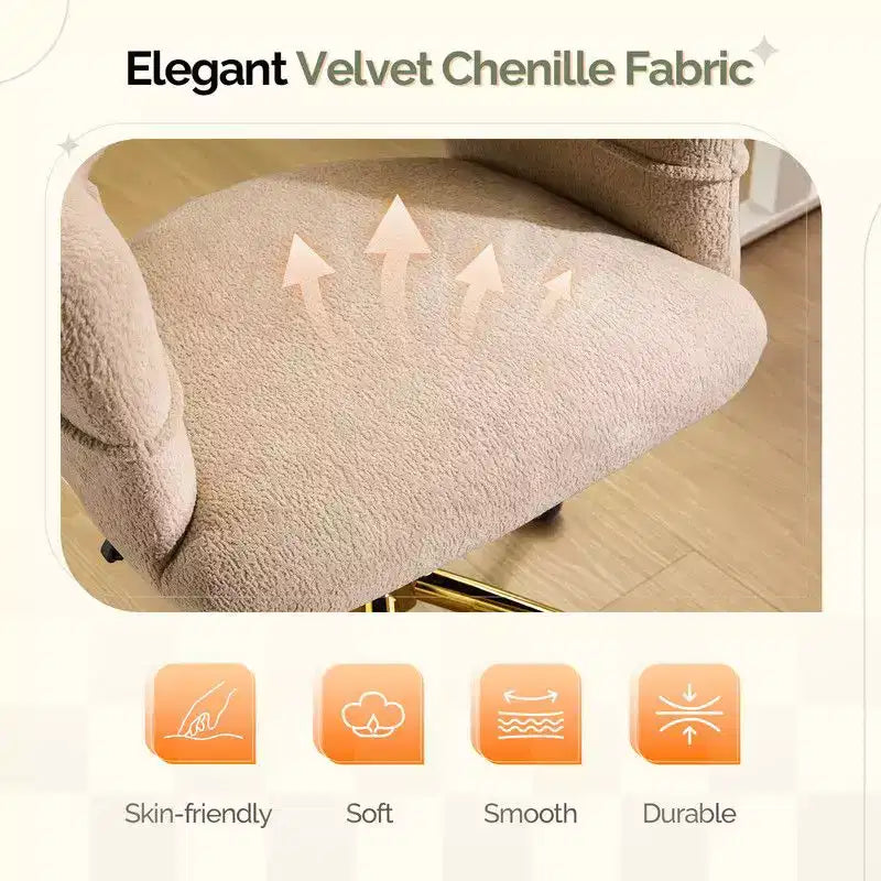 | Chaise de bureau pivotante avec dossier en velours de 25,1 pouces à anneau au dos