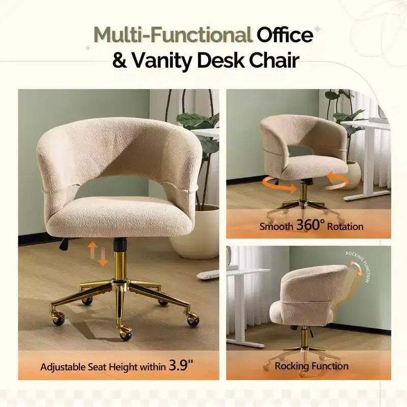 | Chaise de bureau pivotante avec dossier en velours de 25,1 pouces à anneau au dos