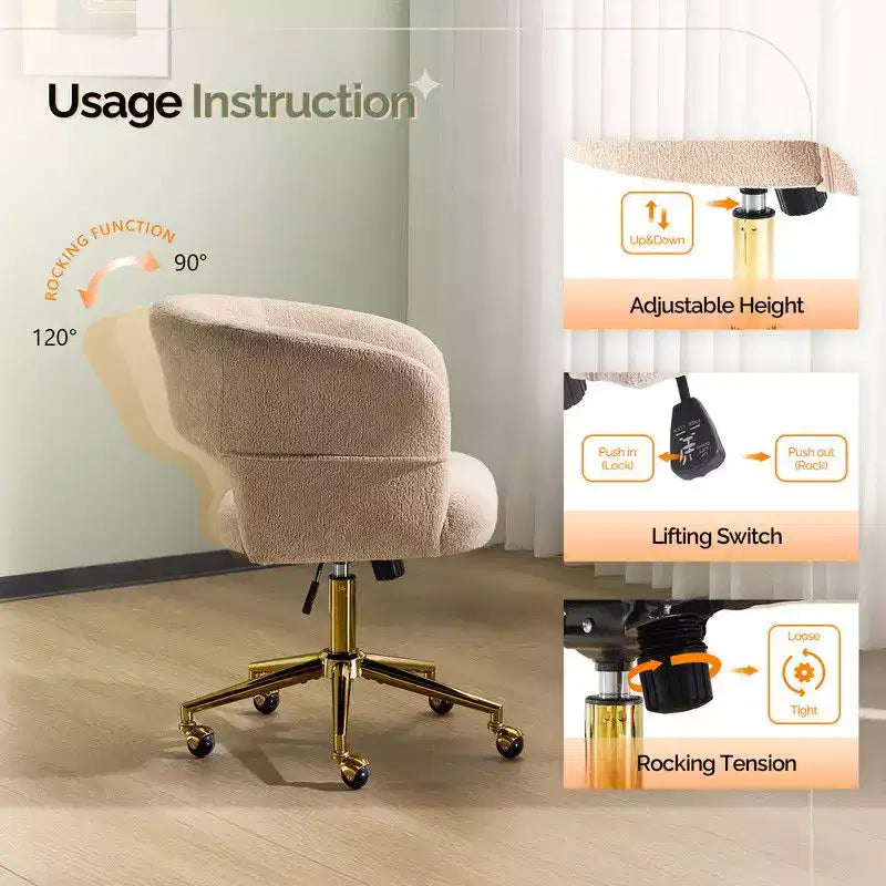 | Chaise de bureau pivotante avec dossier en velours de 25,1 pouces à anneau au dos