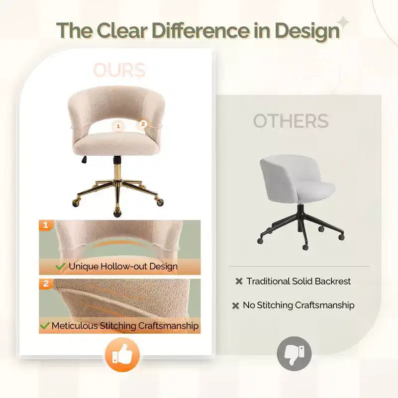 | Chaise de bureau pivotante avec dossier en velours de 25,1 pouces à anneau au dos