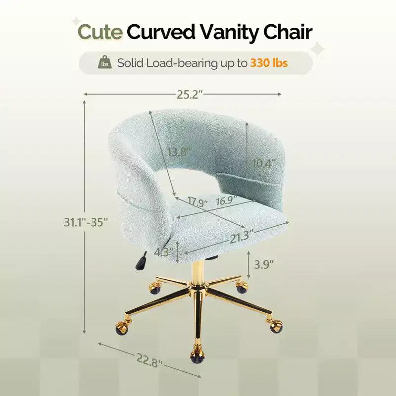 | Chaise de bureau pivotante avec dossier en velours de 25,1 pouces à anneau au dos