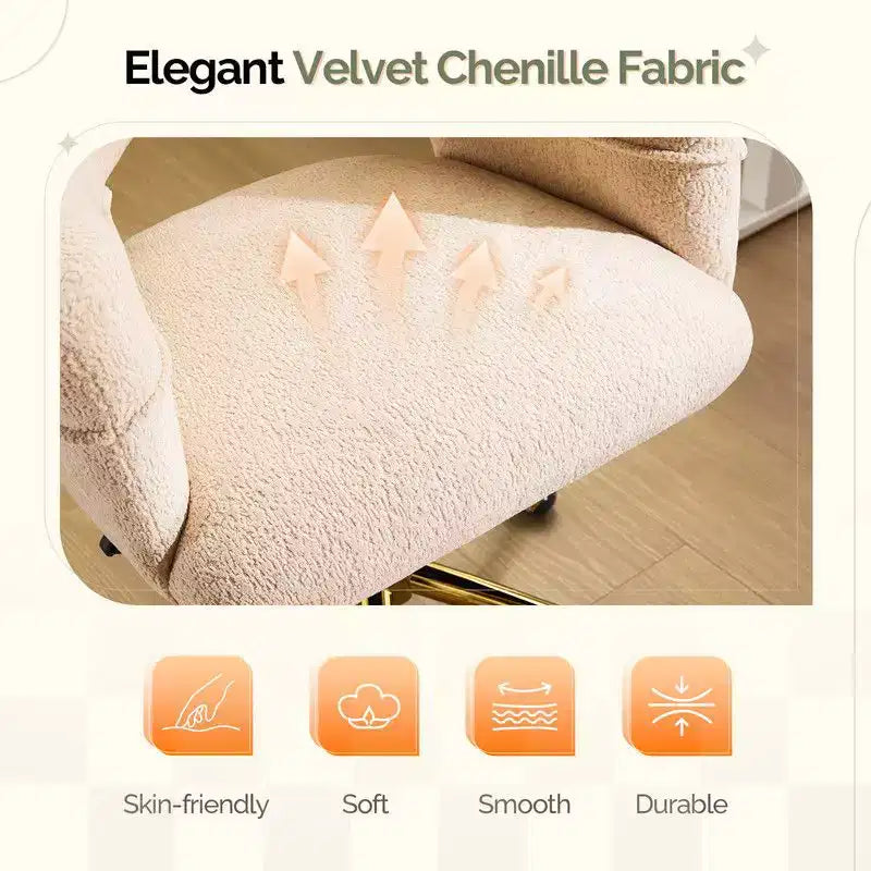 | Chaise de bureau pivotante avec dossier en velours de 25,1 pouces à anneau au dos