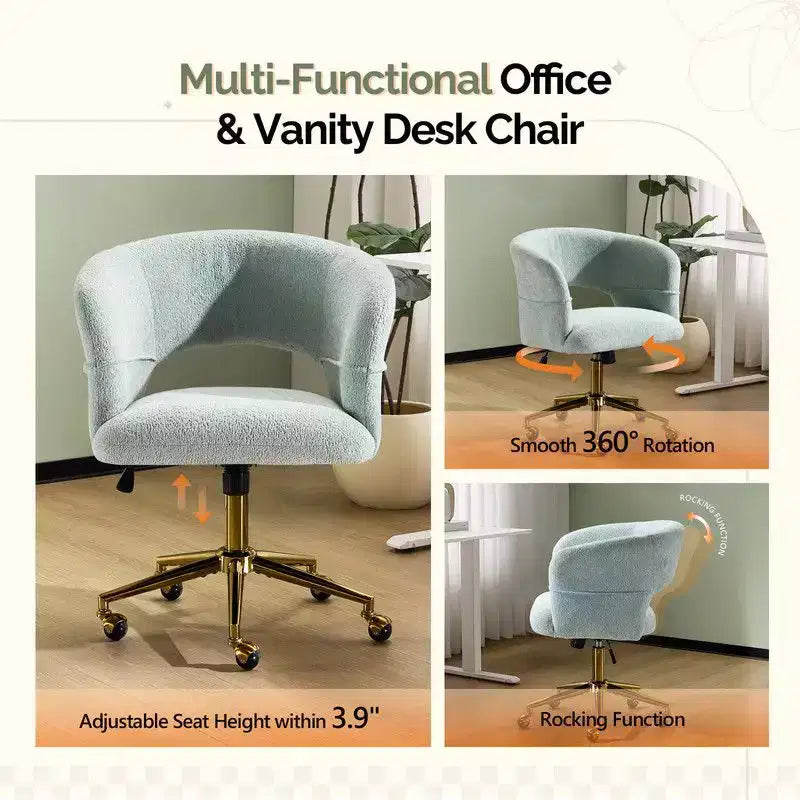 | Chaise de bureau pivotante avec dossier en velours de 25,1 pouces à anneau au dos