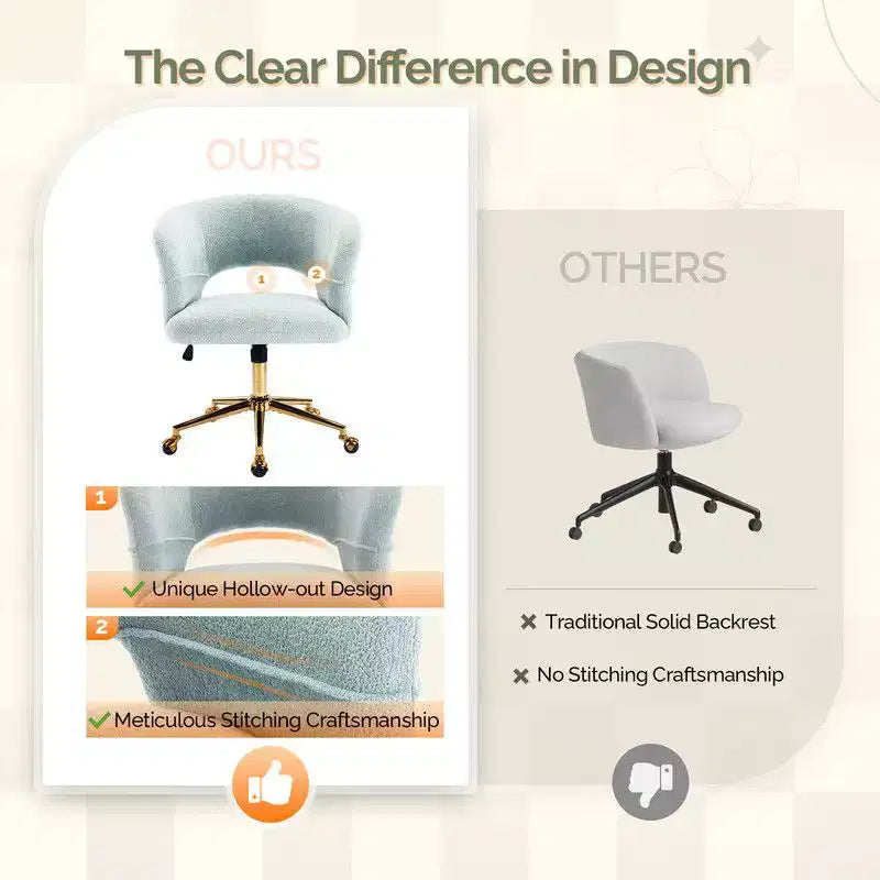 | Chaise de bureau pivotante avec dossier en velours de 25,1 pouces à anneau au dos