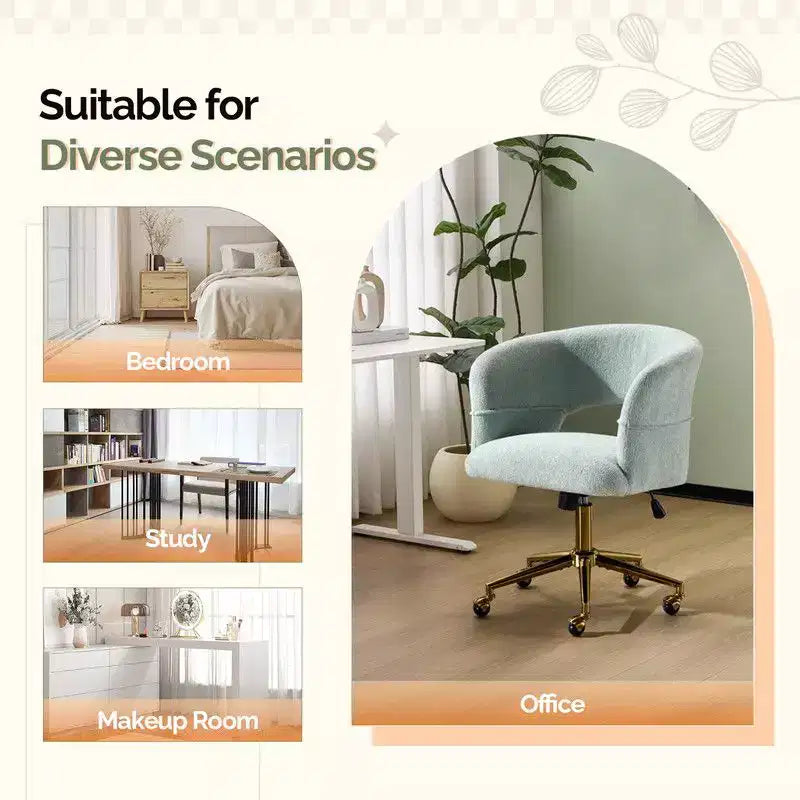 | Chaise de bureau pivotante avec dossier en velours de 25,1 pouces à anneau au dos