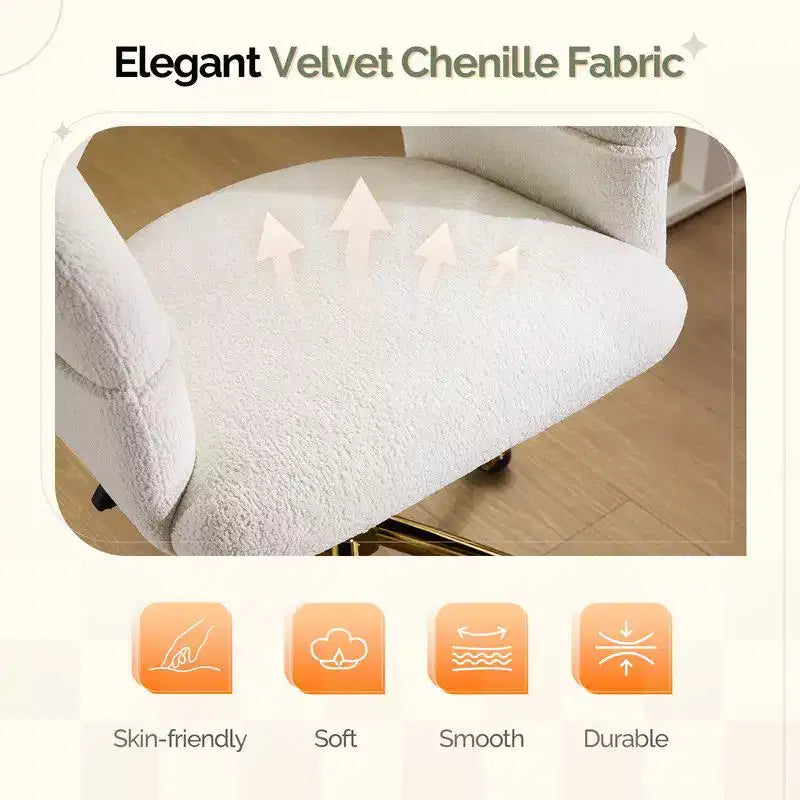 | Chaise de bureau pivotante avec dossier en velours de 25,1 pouces à anneau au dos