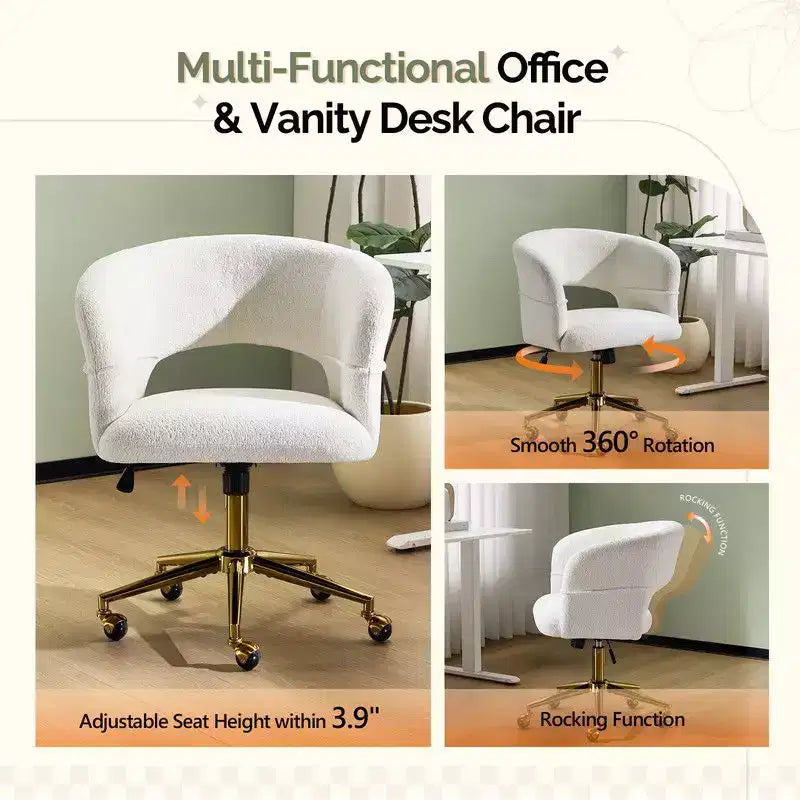| Chaise de bureau pivotante avec dossier en velours de 25,1 pouces à anneau au dos
