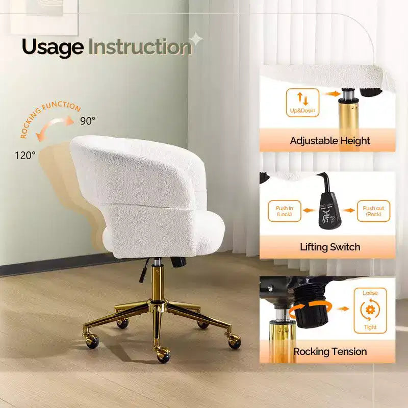 | Chaise de bureau pivotante avec dossier en velours de 25,1 pouces à anneau au dos