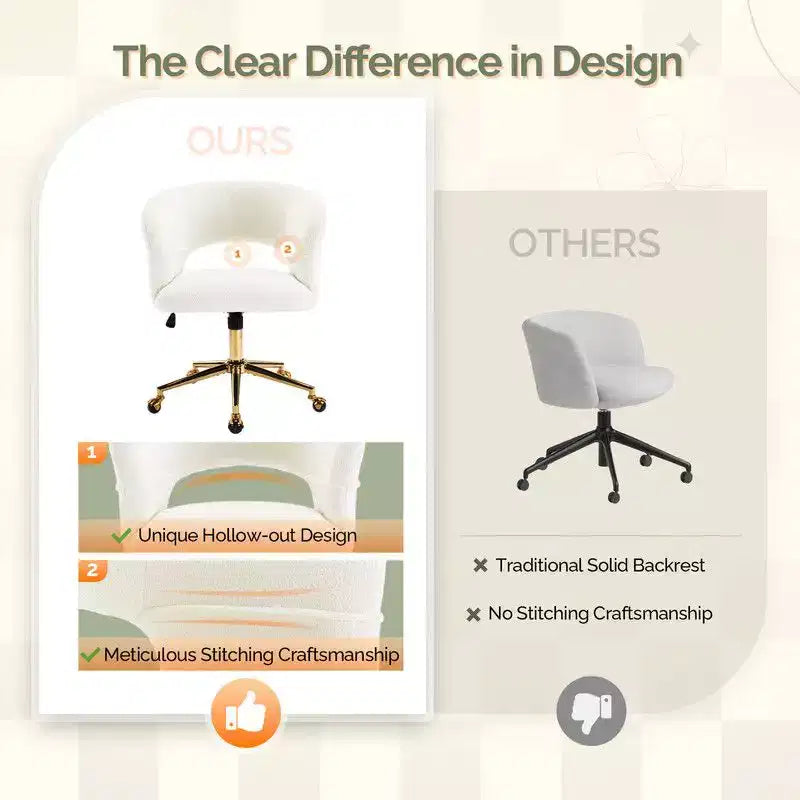 | Chaise de bureau pivotante avec dossier en velours de 25,1 pouces à anneau au dos
