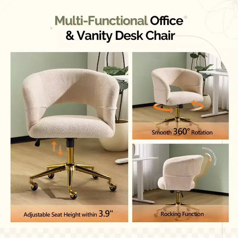 | Chaise de bureau pivotante avec dossier en velours de 25,1 pouces à anneau au dos