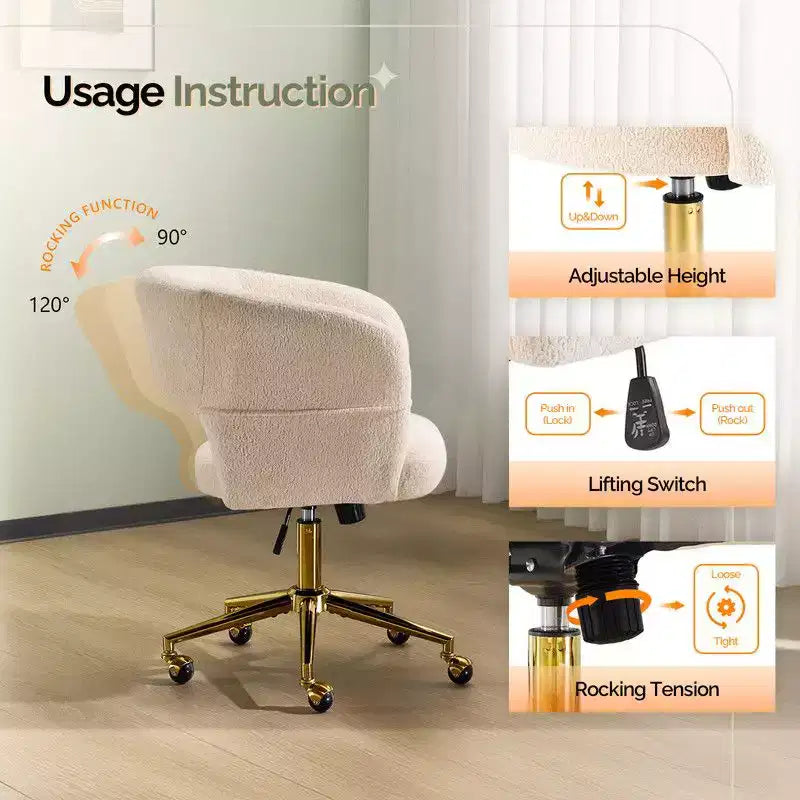 | Chaise de bureau pivotante avec dossier en velours de 25,1 pouces à anneau au dos