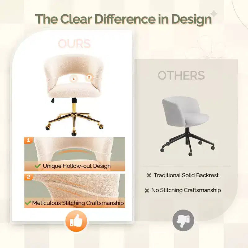 | Chaise de bureau pivotante avec dossier en velours de 25,1 pouces à anneau au dos