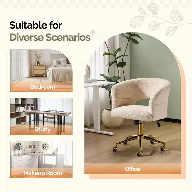 | Chaise de bureau pivotante avec dossier en velours de 25,1 pouces à anneau au dos