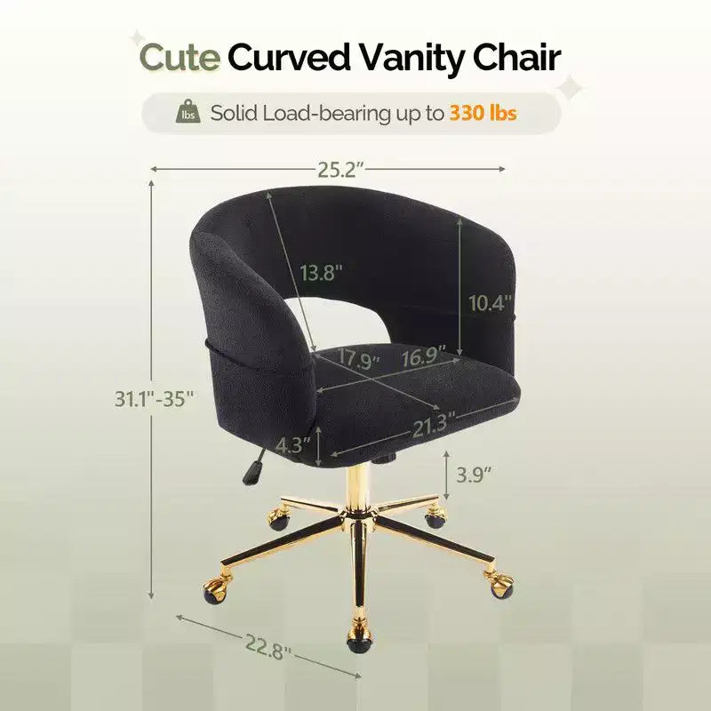 | Chaise de bureau pivotante avec dossier en velours de 25,1 pouces à anneau au dos