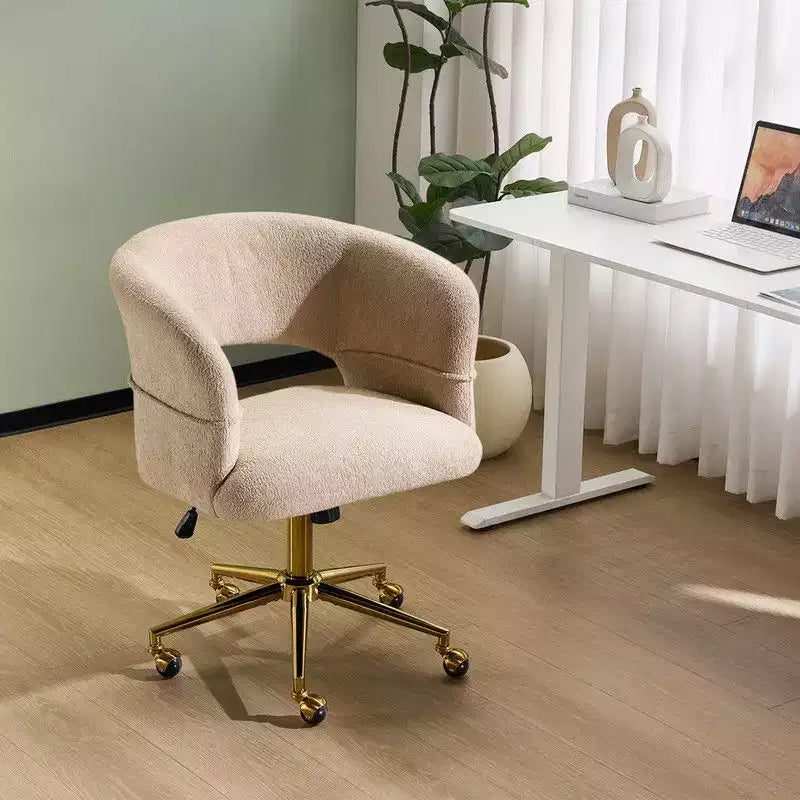 | Chaise de bureau pivotante avec dossier en velours de 25,1 pouces à anneau au dos