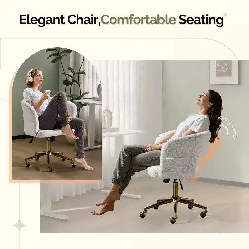 | Chaise de bureau pivotante avec dossier en velours de 25,1 pouces à anneau au dos