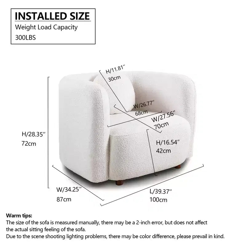 Fauteuil canapé Accent Square, Fauteuil nuage individuel rembourré en tissu bouclé, Fauteuil de style Japandi pour salon, Canapé 1 place