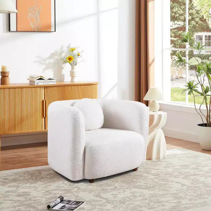 Fauteuil canapé Accent Square, Fauteuil nuage individuel rembourré en tissu bouclé, Fauteuil de style Japandi pour salon, Canapé 1 place