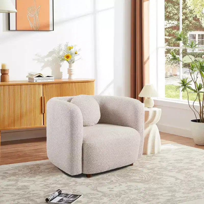 Fauteuil canapé Accent Square, Fauteuil nuage individuel rembourré en tissu bouclé, Fauteuil de style Japandi pour salon, Canapé 1 place