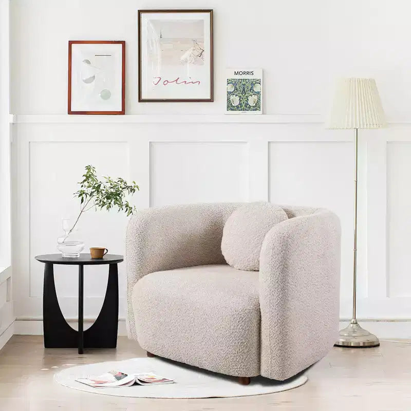 Fauteuil canapé Accent Square, Fauteuil nuage individuel rembourré en tissu bouclé, Fauteuil de style Japandi pour salon, Canapé 1 place