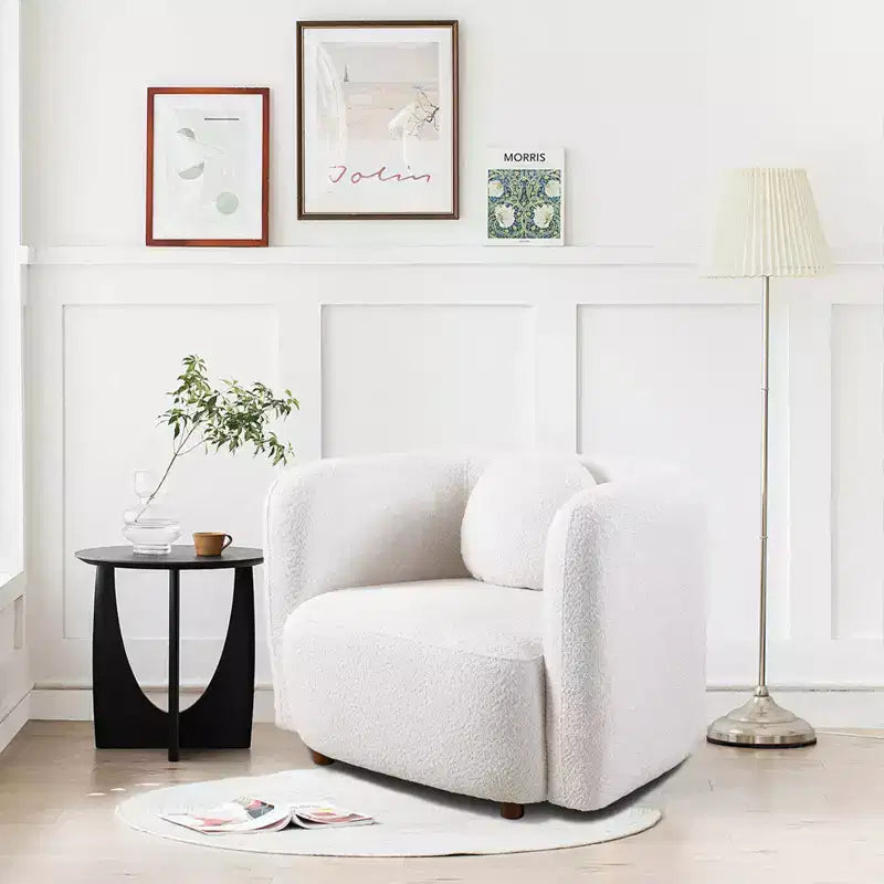 Fauteuil canapé Accent Square, Fauteuil nuage individuel rembourré en tissu bouclé, Fauteuil de style Japandi pour salon, Canapé 1 place
