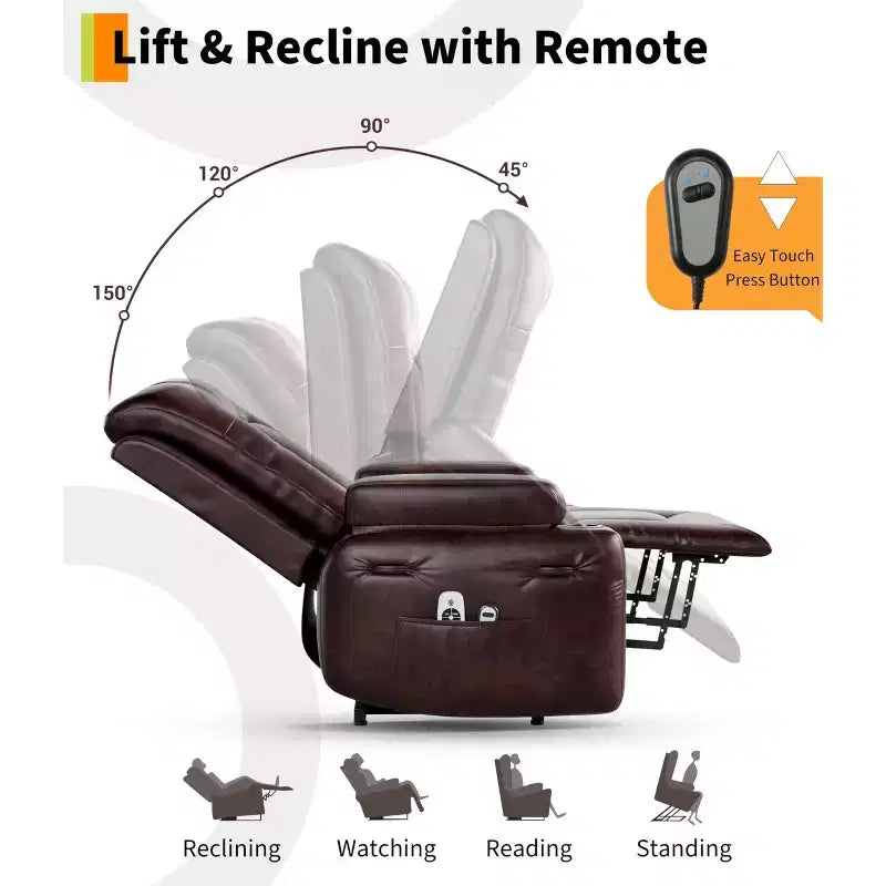 Fauteuil inclinable électrique surdimensionné, fauteuil inclinable électrique en faux cuir PU avec fonctions de chauffage et de massage, canapé simple avec porte-gobelet pour chambre à coucher