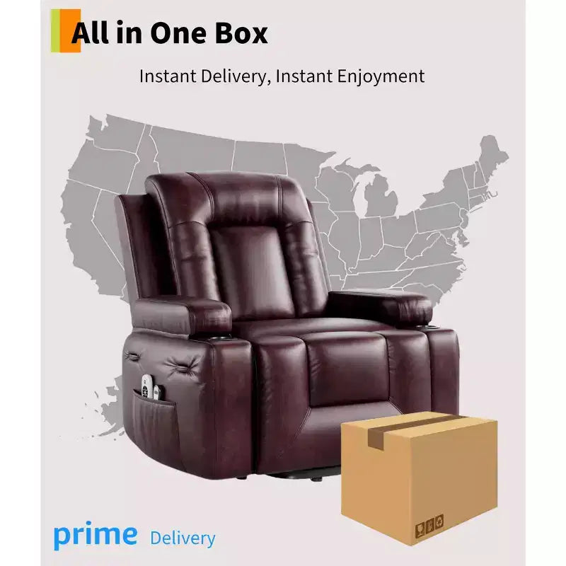 Fauteuil inclinable électrique surdimensionné, fauteuil inclinable électrique en faux cuir PU avec fonctions de chauffage et de massage, canapé simple avec porte-gobelet pour chambre à coucher