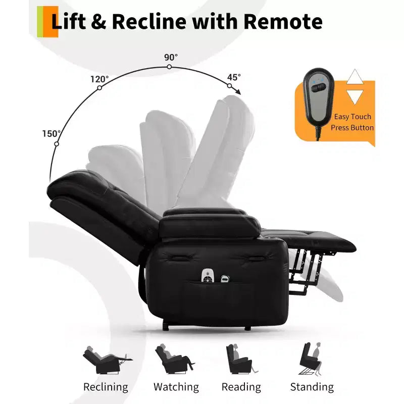 Fauteuil inclinable électrique surdimensionné, fauteuil inclinable électrique en faux cuir PU avec fonctions de chauffage et de massage, canapé simple avec porte-gobelet pour chambre à coucher