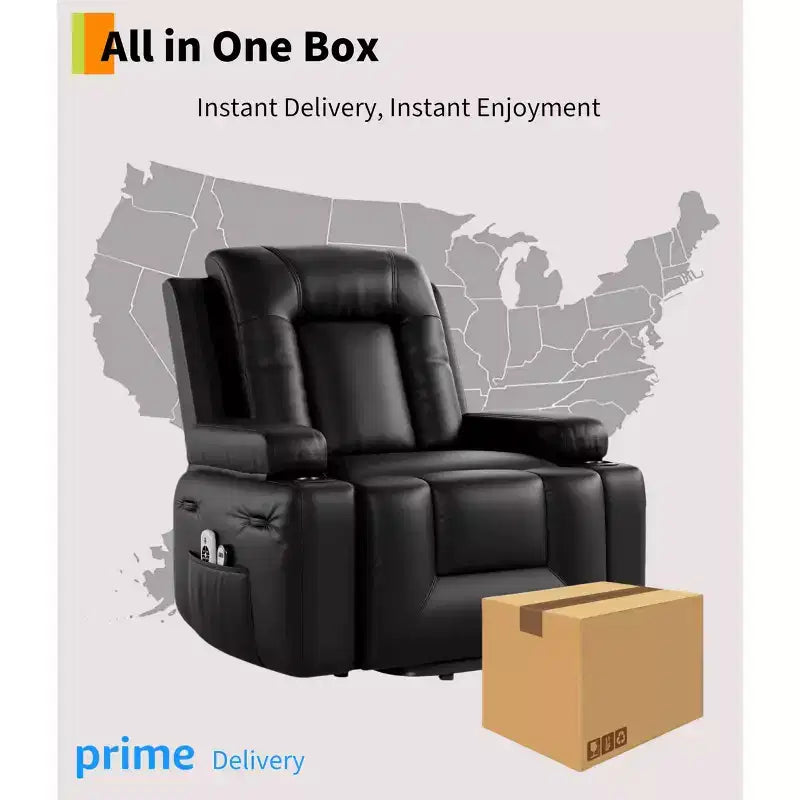 Fauteuil inclinable électrique surdimensionné, fauteuil inclinable électrique en faux cuir PU avec fonctions de chauffage et de massage, canapé simple avec porte-gobelet pour chambre à coucher
