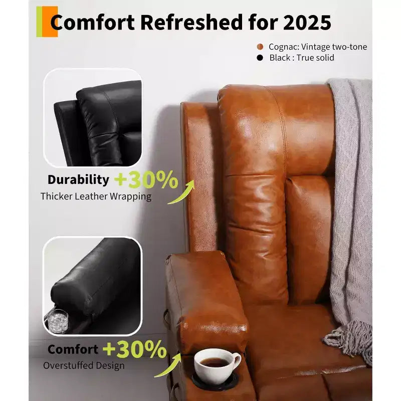 Fauteuil inclinable électrique surdimensionné, fauteuil inclinable électrique en faux cuir PU avec fonctions de chauffage et de massage, canapé simple avec porte-gobelet pour chambre à coucher