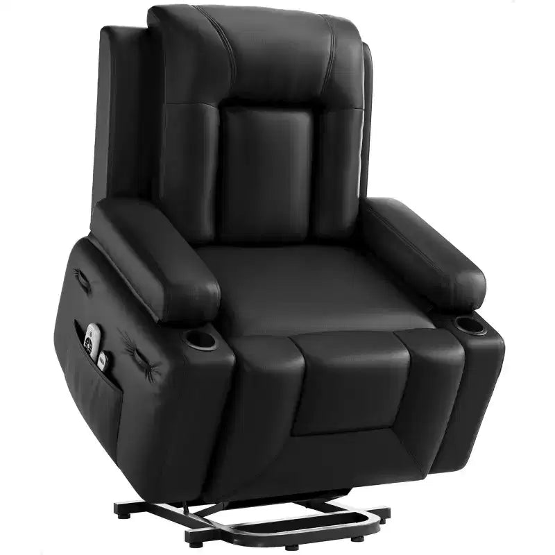 Oversized Power Lift Recliner Chair, Faux PU Leather Electric Lift Recliner with Heat and Massage, Single Sofa Seat with Cup Holder for Bedroom