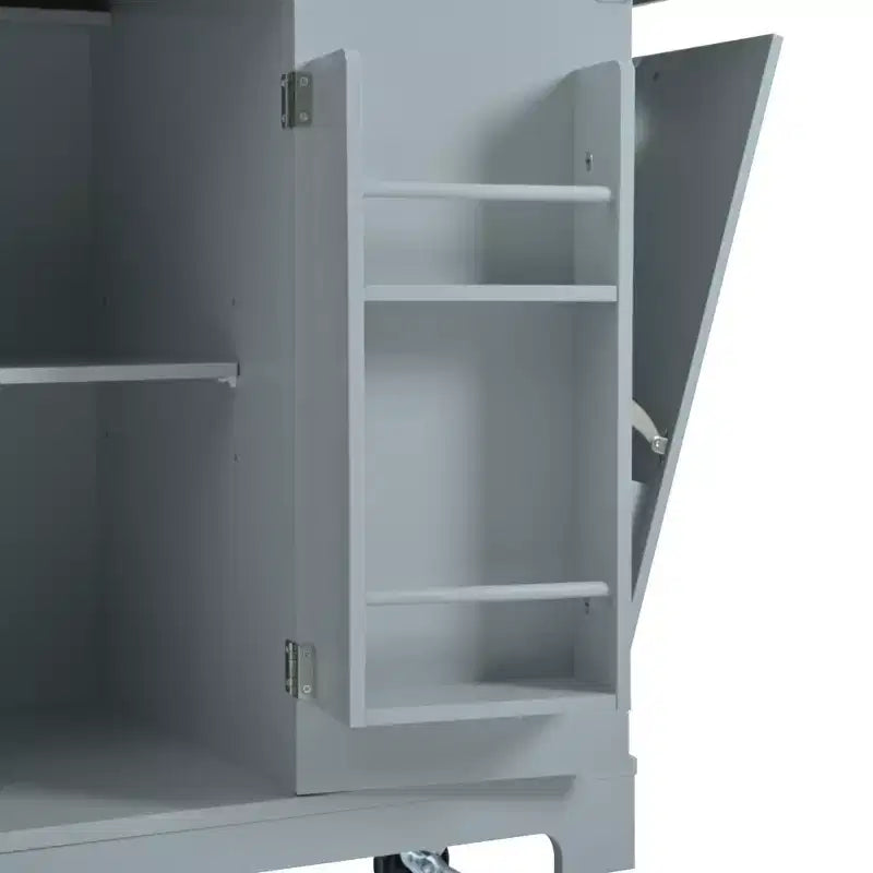 Îlot de cuisine cannelé avec meuble de rangement pour poubelle, Îlots de cuisine roulants sur roulettes avec tiroir
