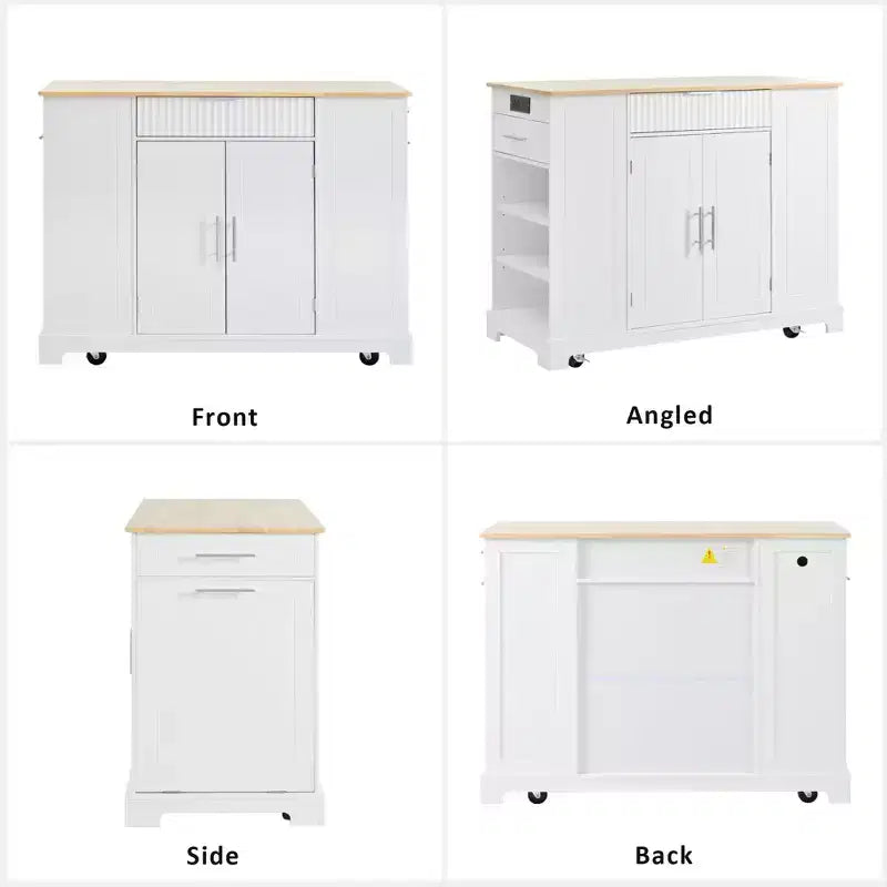 Îlot de cuisine cannelé avec meuble de rangement pour poubelle, Îlots de cuisine roulants sur roulettes avec tiroir