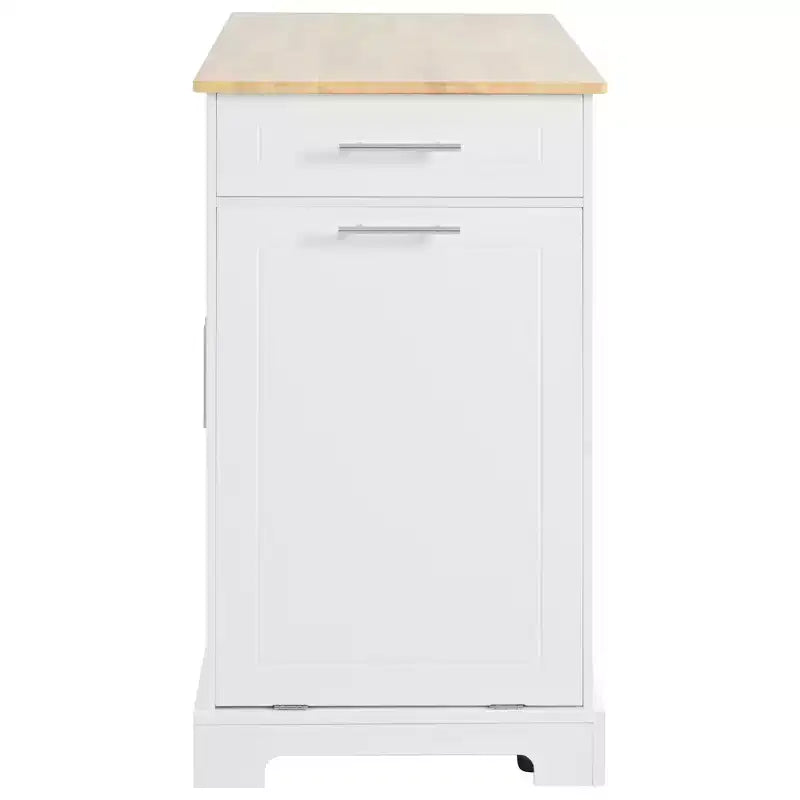 Îlot de cuisine cannelé avec meuble de rangement pour poubelle, Îlots de cuisine roulants sur roulettes avec tiroir