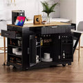 Fluted Kitchen Island with Trash Can Storage Cabinet, Rolling Kitchen Islands on Wheels with Drawer