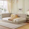 Full Size Velvet Upholstered Daybed, Mid Century Corner Day Bed Frame with Backrest