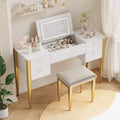 GustoWave Makeup Vanity Desk with Mirror and Lights, 3 in 1 Make Up Vanity Table with Lighted Mirror, 3 Lighting Mode, Flip Top Vanity Set with Stool