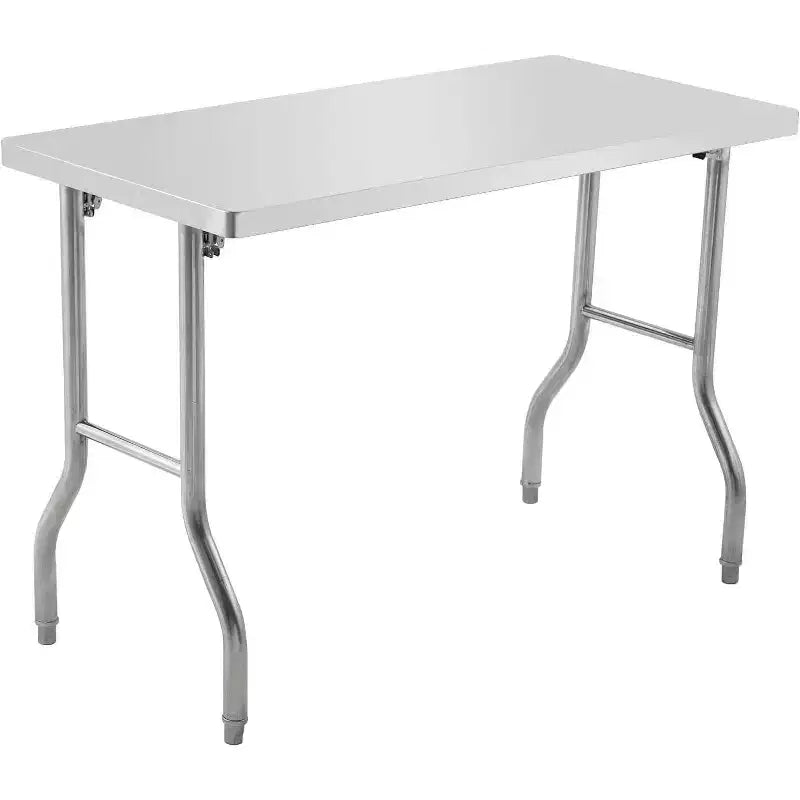 60 Commercial Worktable Workstation, Stainless Steel Folding Table with Metal Adjusting Foot