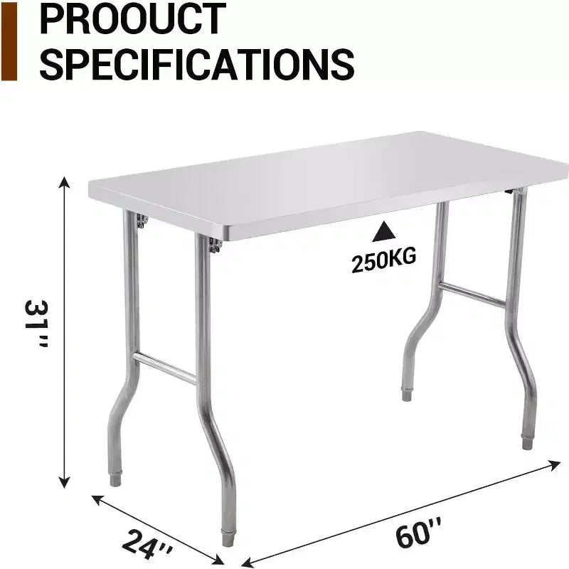 Table de travail commerciale 60 pouces, poste de travail, table pliante en acier inoxydable avec pied de réglage en métal